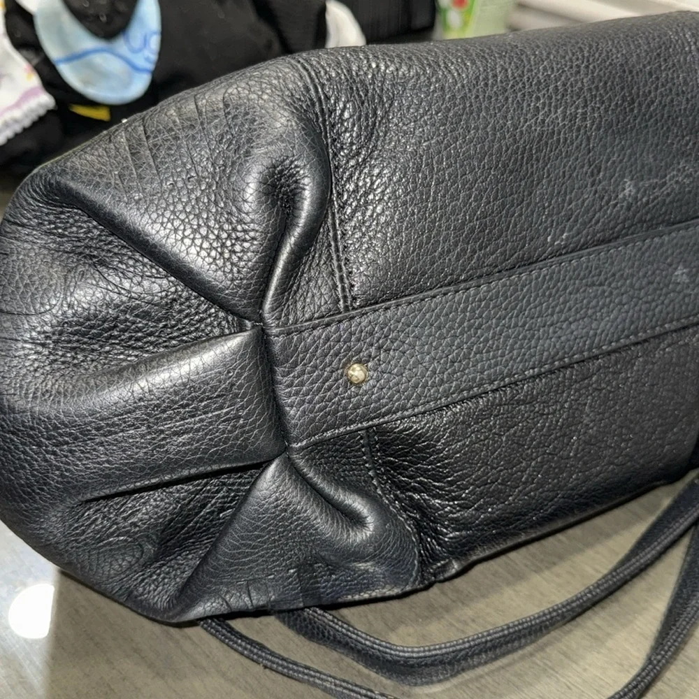 Carolina Herrera Black Monogram Embossed Leather Dahlia Hobo